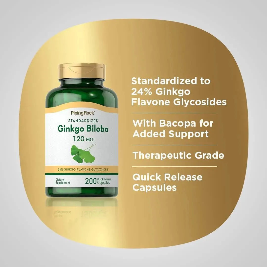 PIPING ROCK - Piping Rock Ginkgo Biloba Supplements 120Mg. 200 Capsulas - The Red Vitamin MX - Suplementos Alimenticios - {{ shop.shopifyCountryName }}
