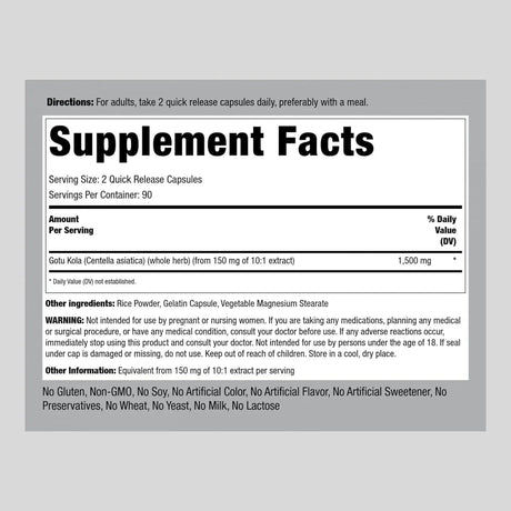 PIPING ROCK - Piping Rock Gotu Kola 1500Mg. 180 Capsulas - The Red Vitamin MX - Suplementos Alimenticios - {{ shop.shopifyCountryName }}