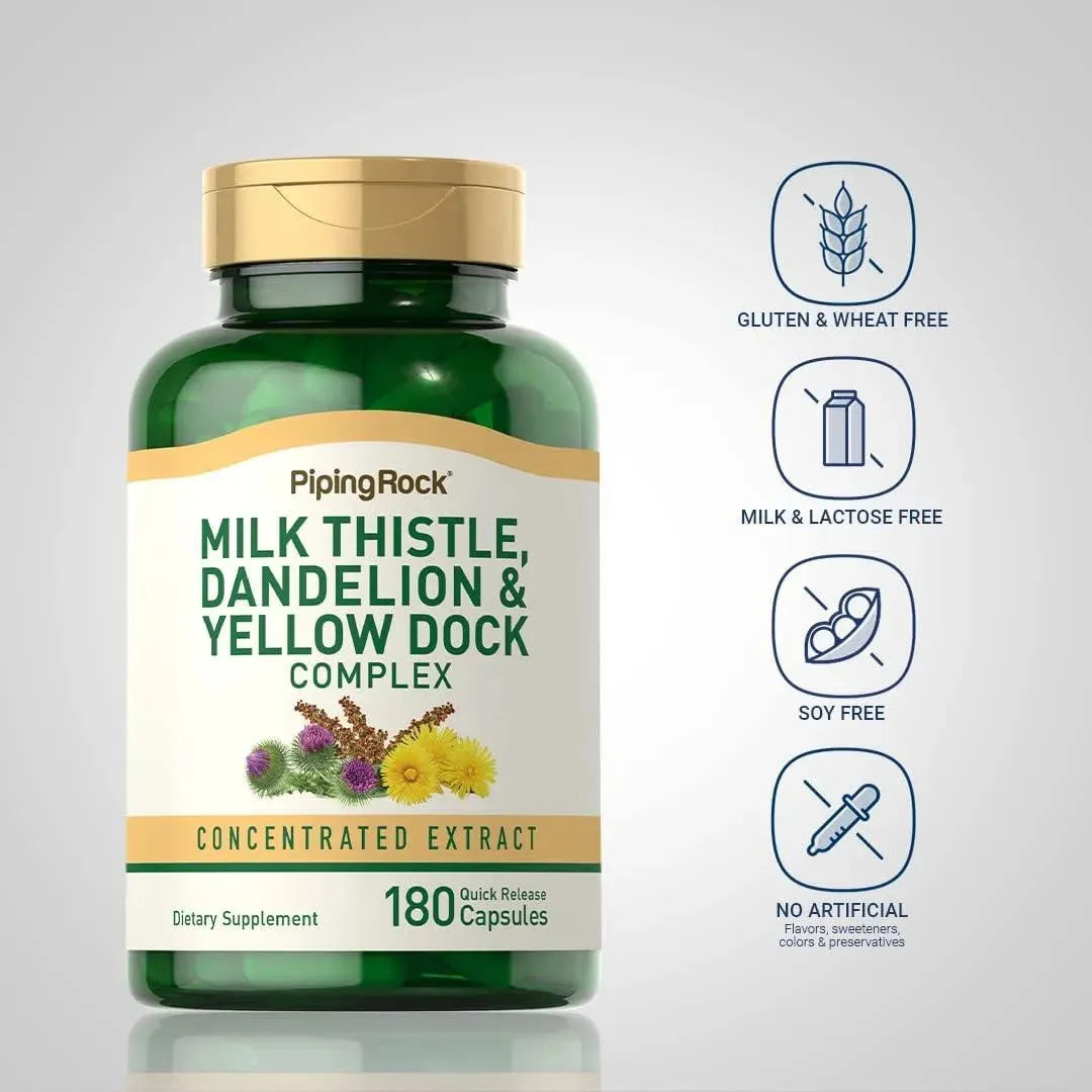 PIPING ROCK - Piping Rock Milk Thistle, Dandelion & Yellow Dock 180 Capsulas - The Red Vitamin MX - Suplementos Alimenticios - {{ shop.shopifyCountryName }}