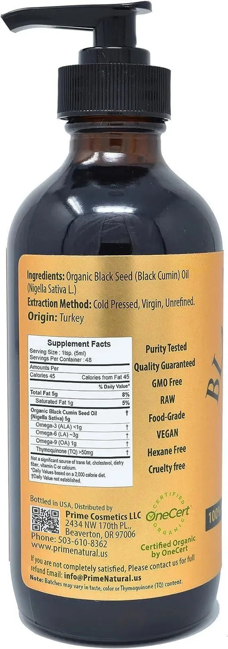 PRIME NATURAL - Prime Natural Organic Black Seed Oil 240Ml. - The Red Vitamin MX - Suplementos Alimenticios - {{ shop.shopifyCountryName }}
