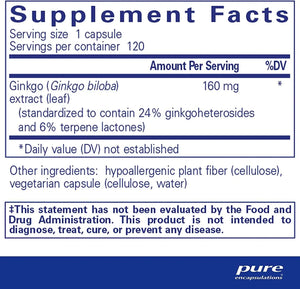 PURE ENCAPSULATIONS - Pure Encapsulations Ginkgo 50 160Mg. 120 Capsulas - The Red Vitamin MX - Suplementos Alimenticios - {{ shop.shopifyCountryName }}