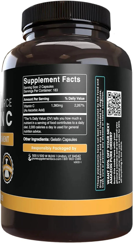 PURE ORIGINAL INGREDIENTS - Pure Original Ingredients Vitamin C 365 Capsulas - The Red Vitamin MX - Suplementos Alimenticios - {{ shop.shopifyCountryName }}