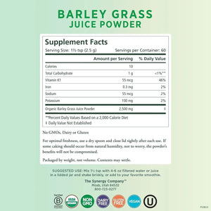 PURE SYNERGY - PURE SYNERGY Organic Barley Grass Juice Powder 150Gr. - The Red Vitamin MX - Suplementos Alimenticios - {{ shop.shopifyCountryName }}