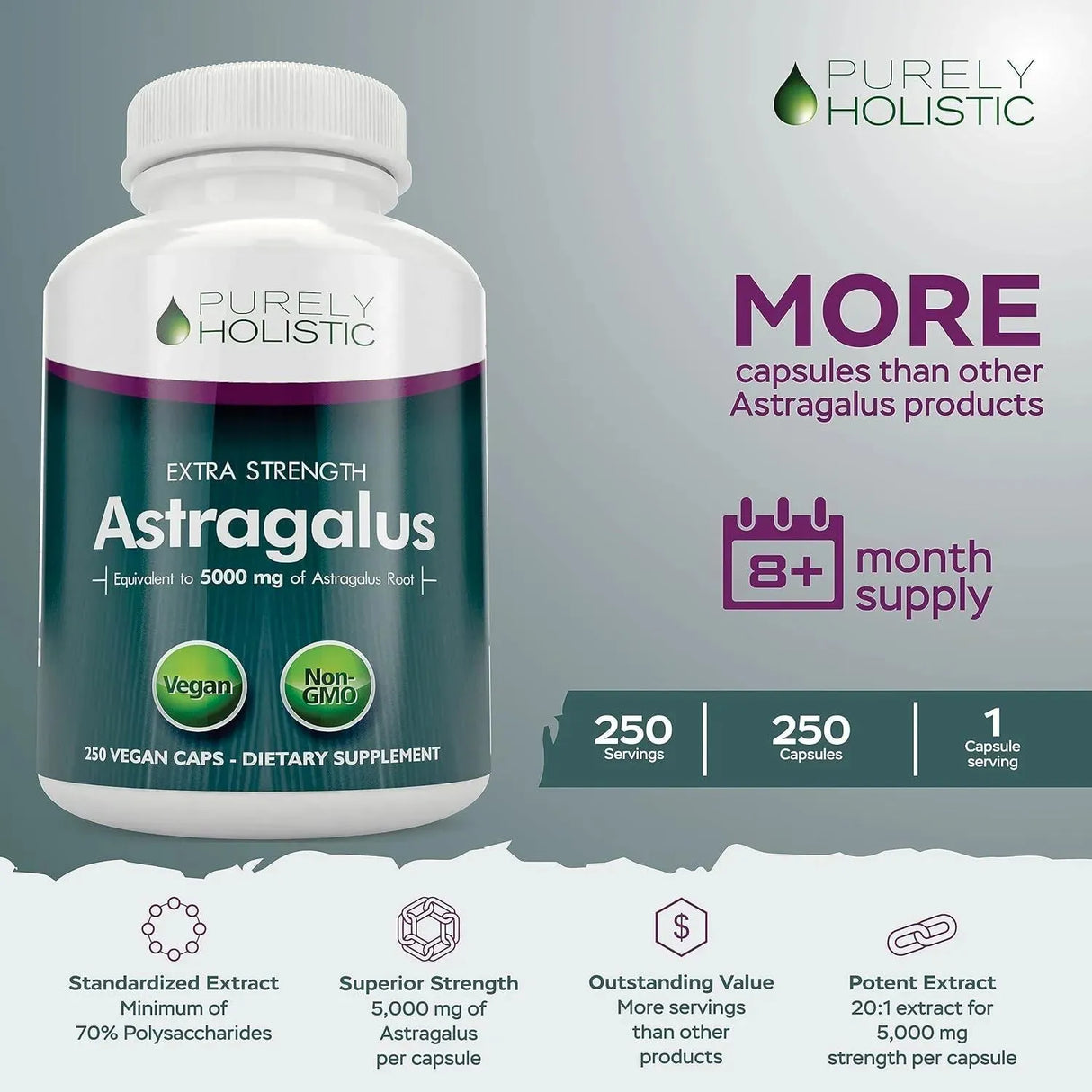 PURELY HOLISTIC - Purely Holistic Astragalus 5000Mg. 250 Capsulas - The Red Vitamin MX - Suplementos Alimenticios - {{ shop.shopifyCountryName }}