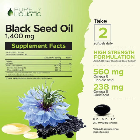 PURELY HOLISTIC - Purely Holistic Black Seed Oil 1400Mg. 180 Capsulas Blandas - The Red Vitamin MX - Suplementos Alimenticios - {{ shop.shopifyCountryName }}