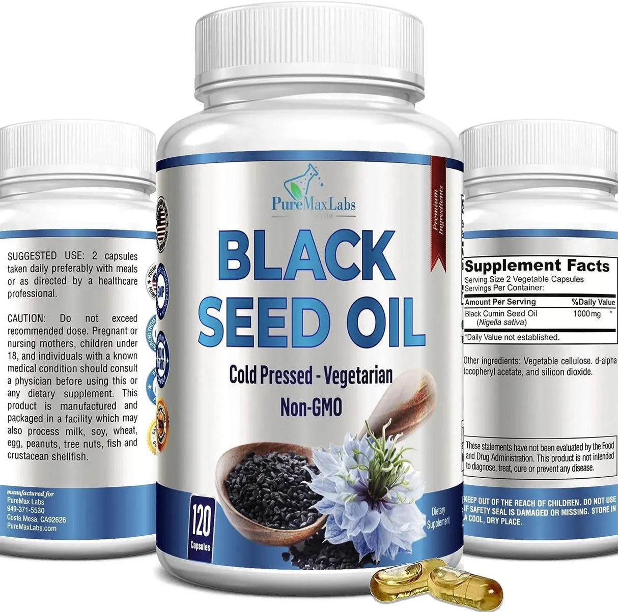 PUREMAX LABS - PureMax Labs Cold Pressed Black Seed Oil 120 Capsulas - The Red Vitamin MX - Suplementos Alimenticios - {{ shop.shopifyCountryName }}