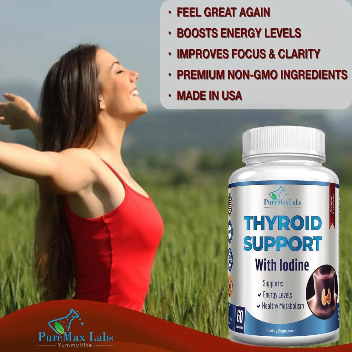 PUREMAX LABS - PureMax Labs Thyroid Support with Iodine 60 Capsulas - The Red Vitamin MX - Suplementos Alimenticios - {{ shop.shopifyCountryName }}