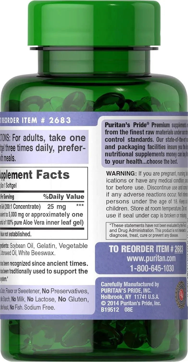 PURITAN'S PRIDE - Puritan's Pride Aloe Vera Extract 25Mg. 200 Capsulas Blandas - The Red Vitamin MX - Suplementos Alimenticios - {{ shop.shopifyCountryName }}