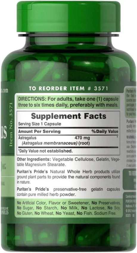 PURITAN'S PRIDE - Puritan's Pride Astragalus 470Mg. 100 Capsulas - The Red Vitamin MX - Suplementos Alimenticios - {{ shop.shopifyCountryName }}