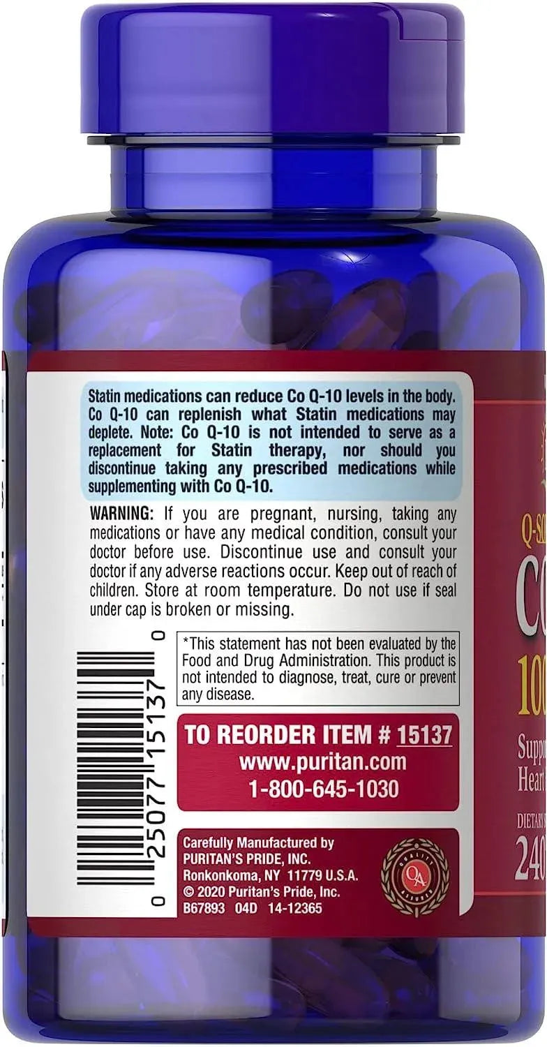 PURITAN'S PRIDE - Puritan's Pride CoQ10 100Mg. 240 Capsulas Blandas - The Red Vitamin MX - Suplementos Alimenticios - {{ shop.shopifyCountryName }}