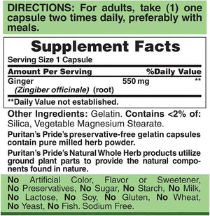 PURITAN'S PRIDE - Puritan's Pride Ginger Root 500Mg. 200 Capsulas - The Red Vitamin MX - Suplementos Alimenticios - {{ shop.shopifyCountryName }}