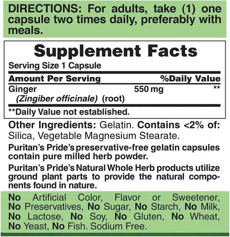 PURITAN'S PRIDE - Puritan's Pride Ginger Root 500Mg. 200 Capsulas - The Red Vitamin MX - Suplementos Alimenticios - {{ shop.shopifyCountryName }}