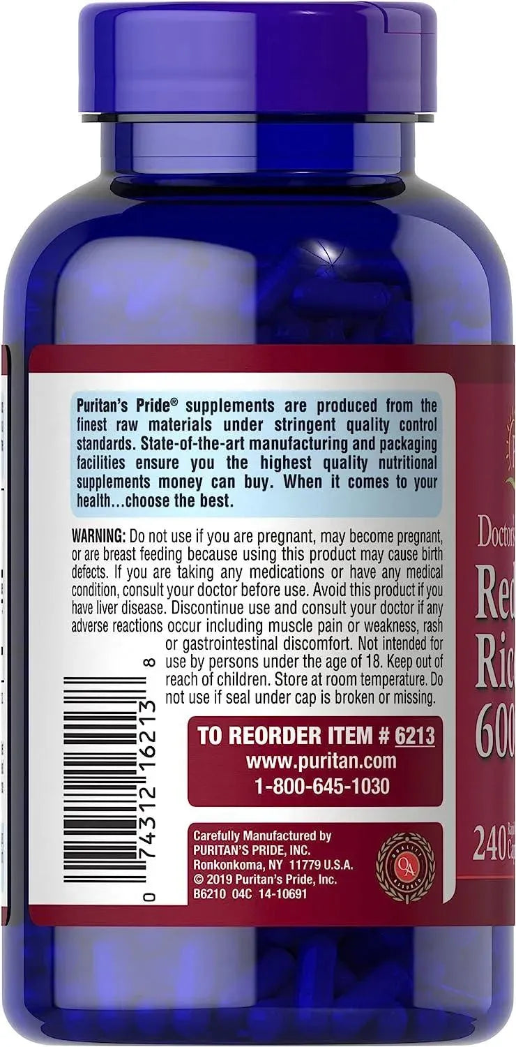 PURITAN'S PRIDE - Puritan's Pride Red Yeast Rice 600Mg. 240 Capsulas - The Red Vitamin MX - Suplementos Alimenticios - {{ shop.shopifyCountryName }}
