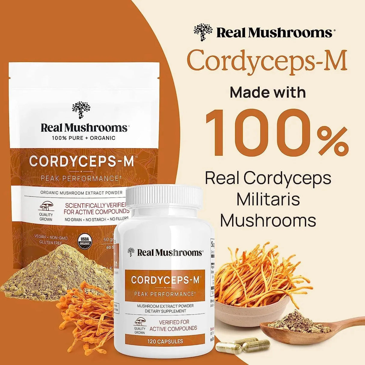 REAL MUSHROOMS - Real Mushrooms Cordyceps 120 Capsulas - The Red Vitamin MX - Suplementos Alimenticios - {{ shop.shopifyCountryName }}