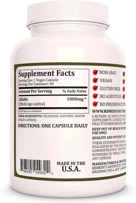REMEDY'S NUTRITION - Remedy's nutrition Alfalfa Extract Powder 1,000Mg. 60 Capsulas - The Red Vitamin MX - Suplementos Alimenticios - {{ shop.shopifyCountryName }}