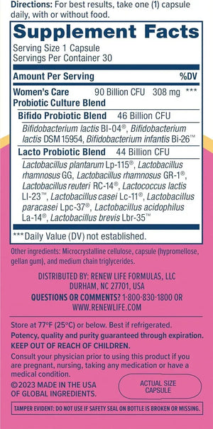 RENEWLIFE - Renew Life Women's Probiotic 90 Billion CFU 30 Capsulas - The Red Vitamin MX - Suplementos Alimenticios - {{ shop.shopifyCountryName }}