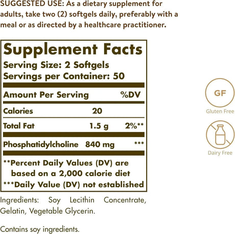 SOLGAR - Solgar Phosphatidylcholine 100 Capsulas Blandas - The Red Vitamin MX - Suplementos Alimenticios - {{ shop.shopifyCountryName }}