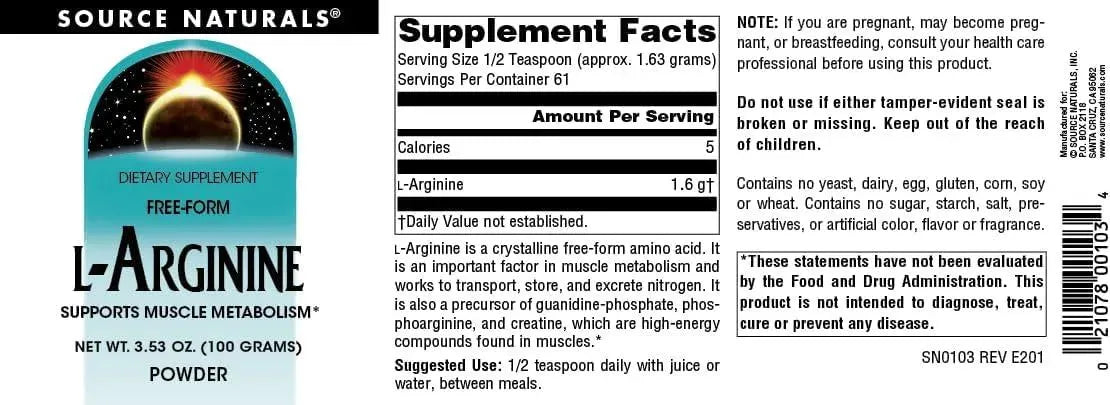 SOURCE NATURALS - Source Naturals L-Arginine Powder 100Gr. - The Red Vitamin MX - Suplementos Alimenticios - {{ shop.shopifyCountryName }}