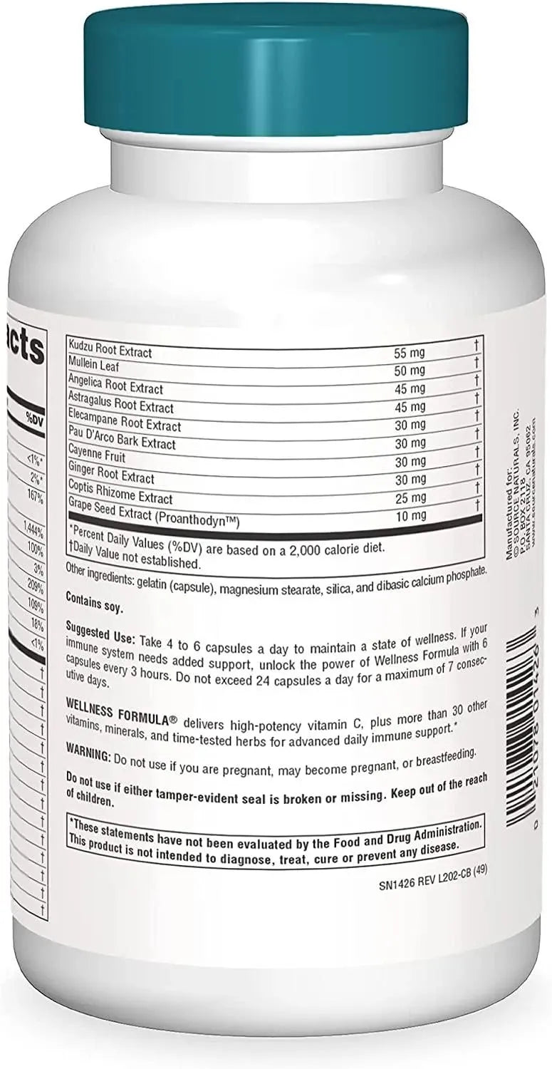 SOURCE NATURALS - Source Naturals Wellness Formula Bio-Aligned Vitamins & Herbal Defense for Immune System Support 120 Capsulas - The Red Vitamin MX - Suplementos Alimenticios - {{ shop.shopifyCountryName }}