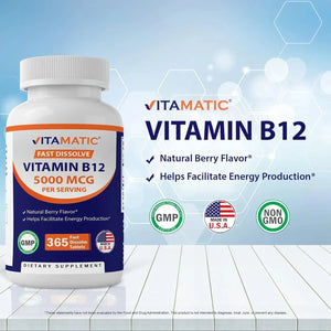 VITAMATIC - Vitamatic Vitamin B12 5000mcg Fast Dissolve 365 Tabletas - The Red Vitamin MX - Suplementos Alimenticios - {{ shop.shopifyCountryName }}
