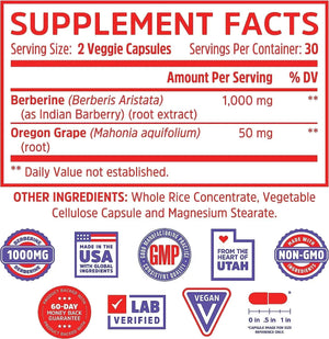 ZHOU - Zhou Nutrition Berberine Supplement 1000Mg. 60 Capsulas - The Red Vitamin MX - Suplementos Alimenticios - {{ shop.shopifyCountryName }}
