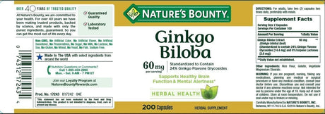 Nature's Bounty Ginkgo Biloba 60Mg. 200 Capsulas