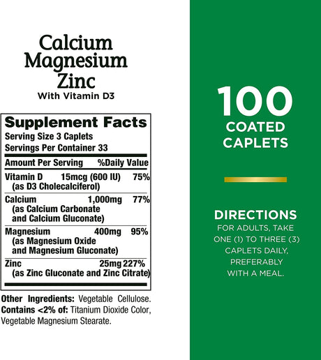 Nature´s Bounty Calcium Magnesium Zinc 100 Tabletas