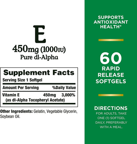 Nature´s Bounty Vitamin E 450Mg. 1000IU 60 Capsulas