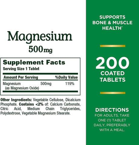 Nature's Bounty Magnesium 500Mg. 200 Tabletas