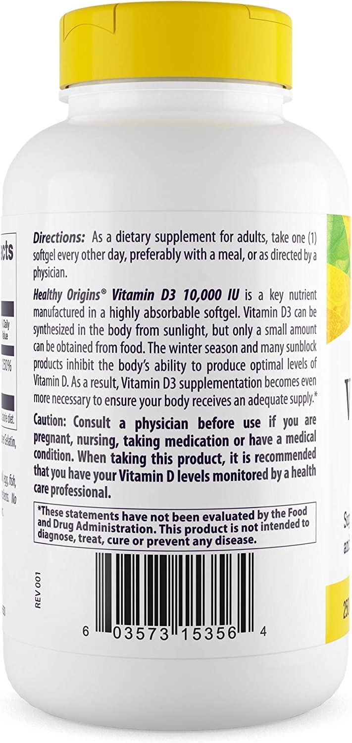 Healthy Origins Vitamin D3 10,000IU 360 Capsulas Blandas