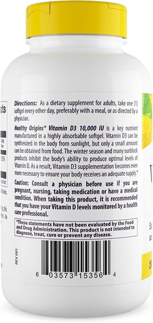 Healthy Origins Vitamin D3 10,000IU 360 Capsulas Blandas