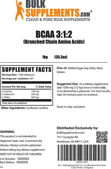Bulk Supplements BCAA 3:1:2 1Kg. - The Red Vitamin