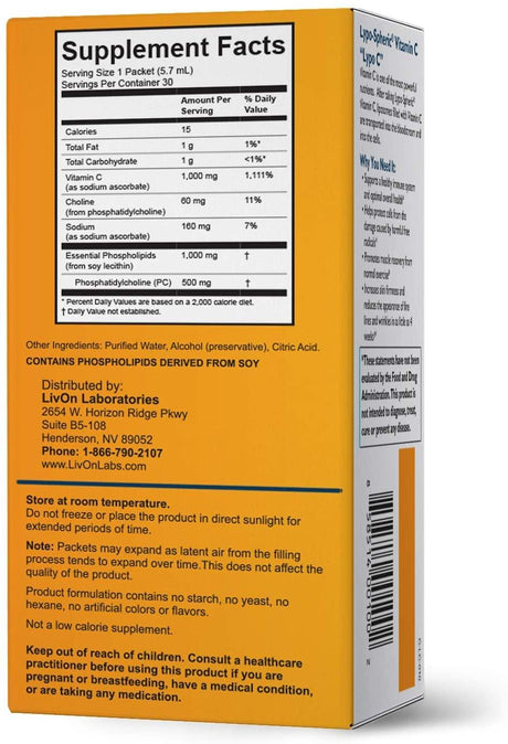 LivOn Lypo-Spheric Vitamin C 1,000Mg. Vitamina C Por Paquete 30 Paquetes - The Red Vitamin