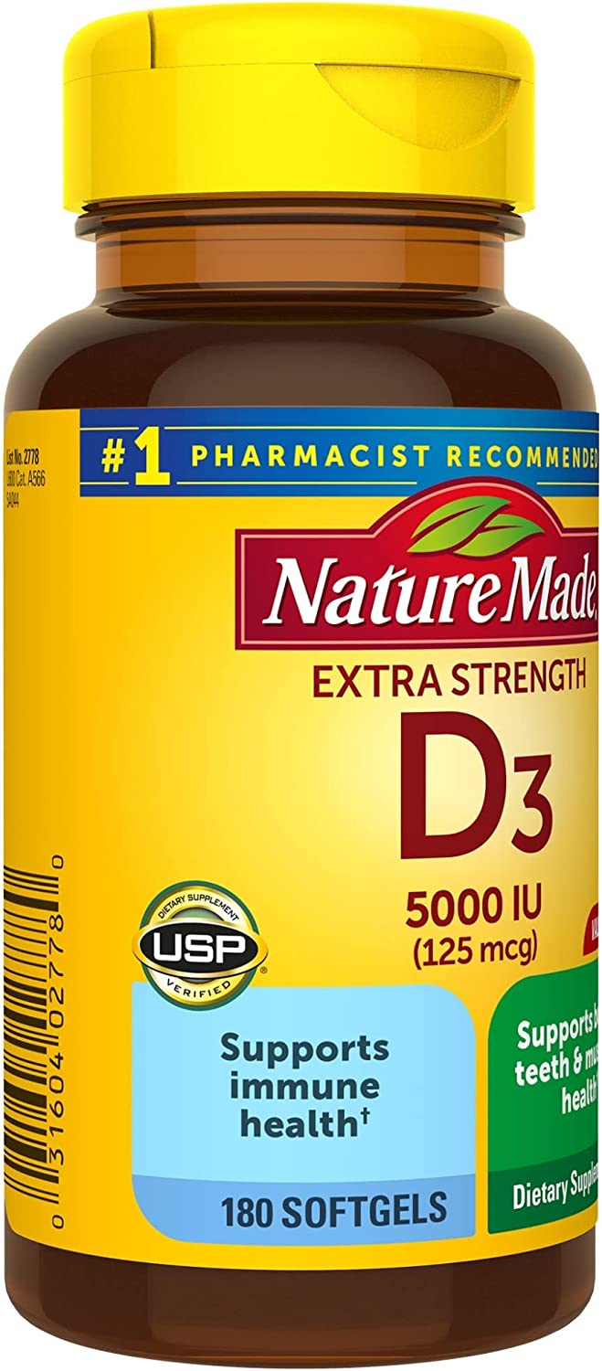 Nature Made Extra Strength Vitamin D3 5,000IU 180 Capsulas Blandas