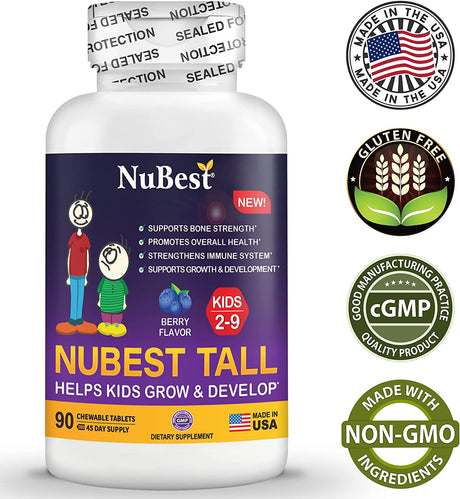 NuBest Tall Kids Height Growth Advanced Bone Strength Formula 90 Tabletas De Animalitos Masticables