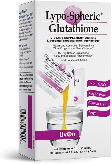 LivOn Laboratories Lypo-Spheric Glutathione 450Mg. 30 Paquetes - The Red Vitamin