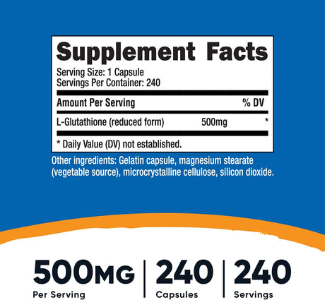 Nutricost Glutathione 500Mg. 240 Capsulas