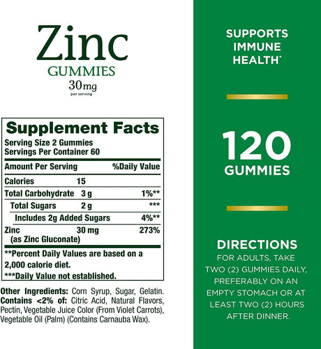 Nature’s Bounty Zinc 30Mg. Gummies 120 Gomitas