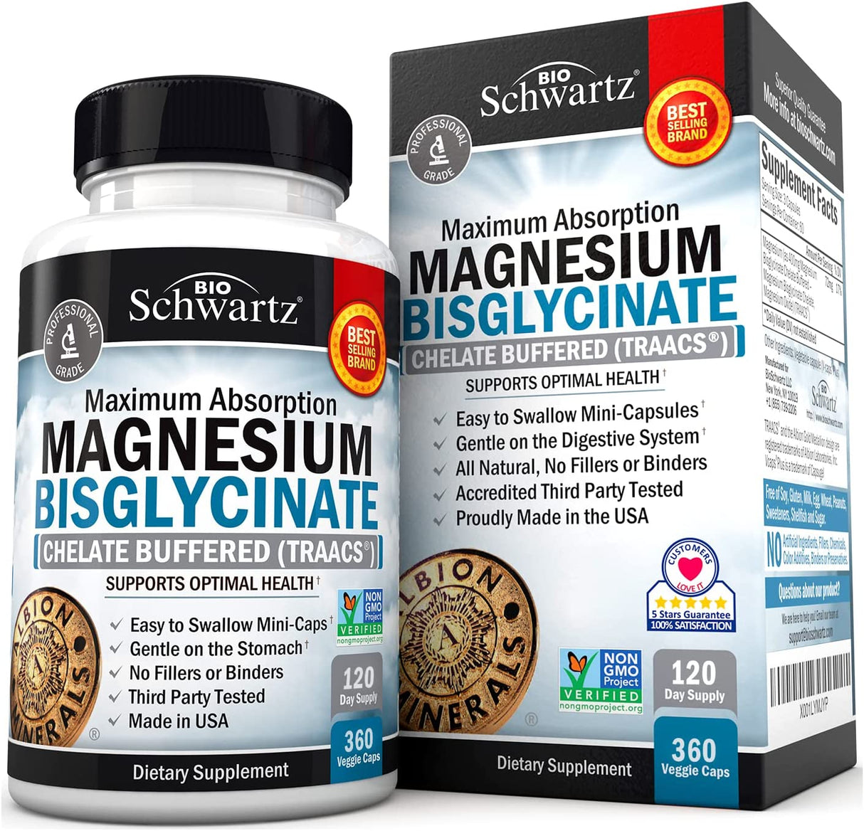 Bio Schwartz Maximum Absorption Magnesium Bisglycinate 100% Chelate 360 Mini Capsulas