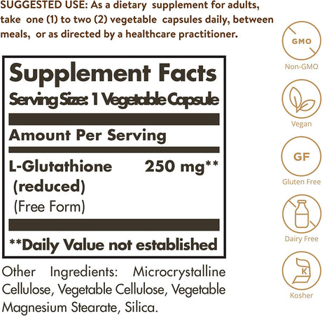 Solgar Reduced L-Glutathione 250Mg. 60 Capsulas
