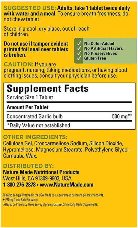 Nature Made Odor Control Garlic 1250Mg. 100 Tabletas - The Red Vitamin