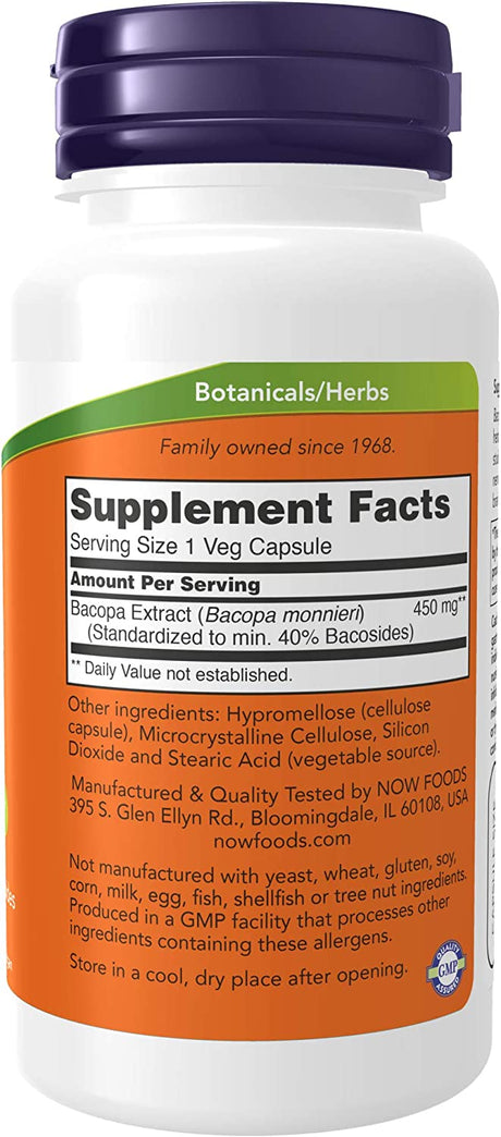 NOW Supplements Bacopa Extract 450Mg. 90 Capsulas