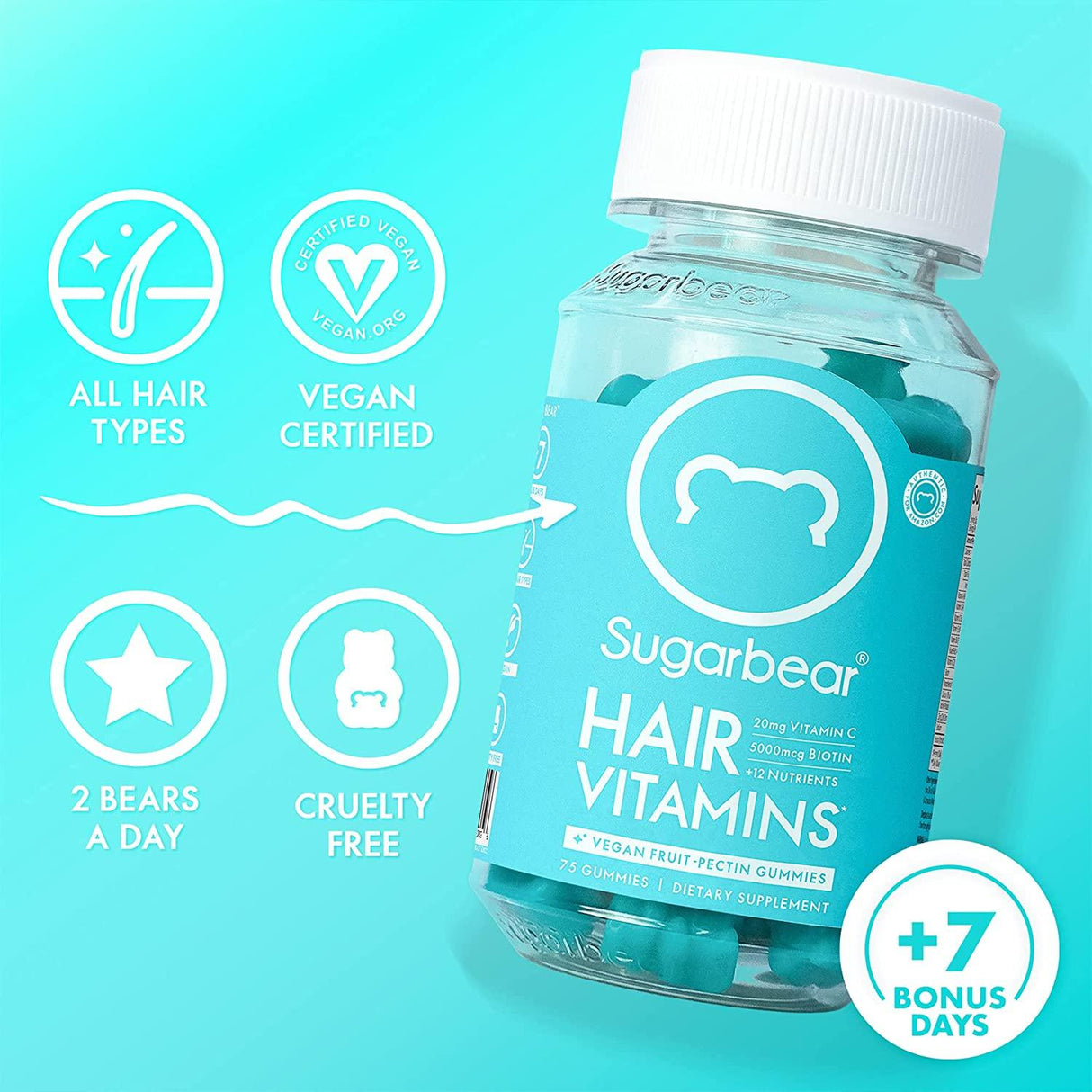 Sugarbear Vegan Hair Gummy Vitamins 60 Gomitas - The Red Vitamin MX