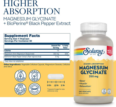 Solaray Magnesium Glycinate 350Mg. 240 Capsulas