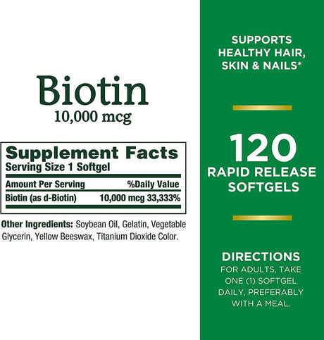 Nature's Bounty Biotin 10,000 Mcg. 120 Capsulas Blandas - The Red Vitamin MX