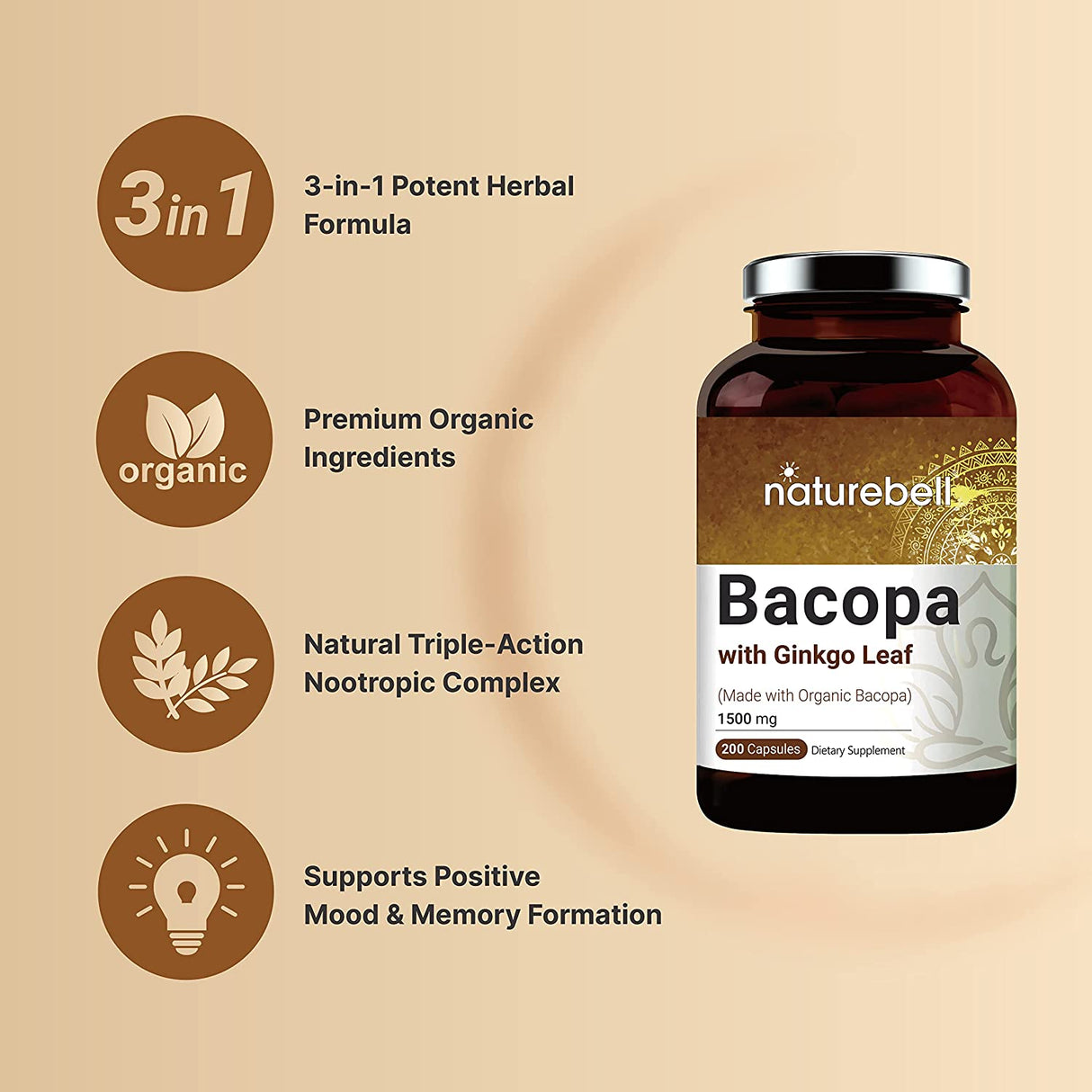 NatureBell Bacopa With Ginkgo Leaf 750Mg. 120 Capsulas