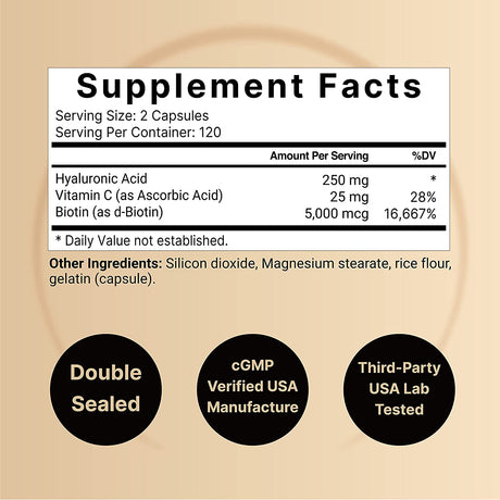 NatureBell Premium Hyaluronic Acid 250Mg. + Vitamin C 200 Capsulas
