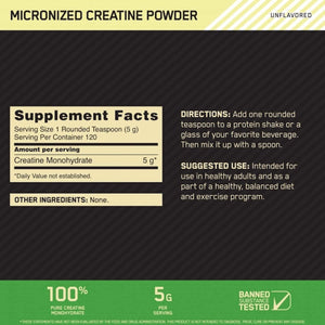 Optimum Nutrition Micronized Creatine Monohydrate Powder 120 Servicios - The Red Vitamin MX