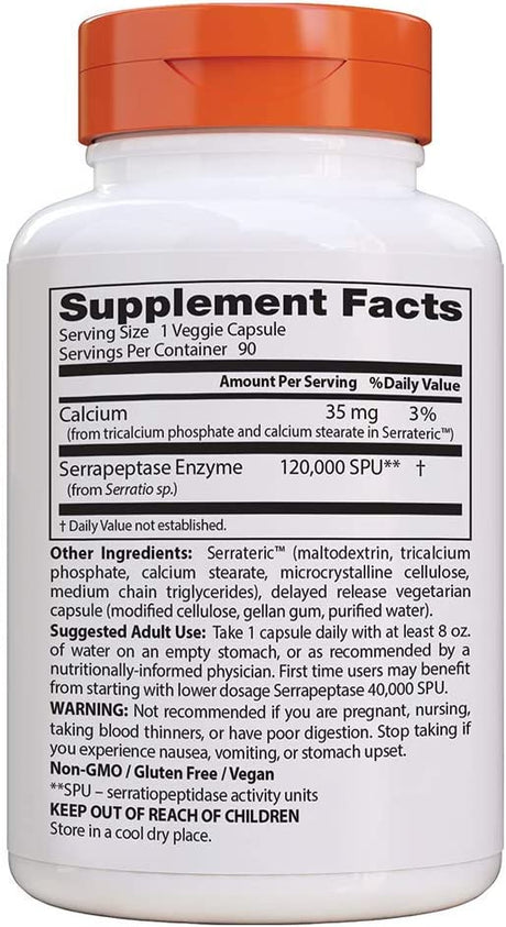 Doctor's Best High Potency Serrapeptase 120,000 SPU 90 Capsulas
