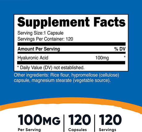 Nutricost Hyaluronic Acid 100Mg. 120 Capsulas